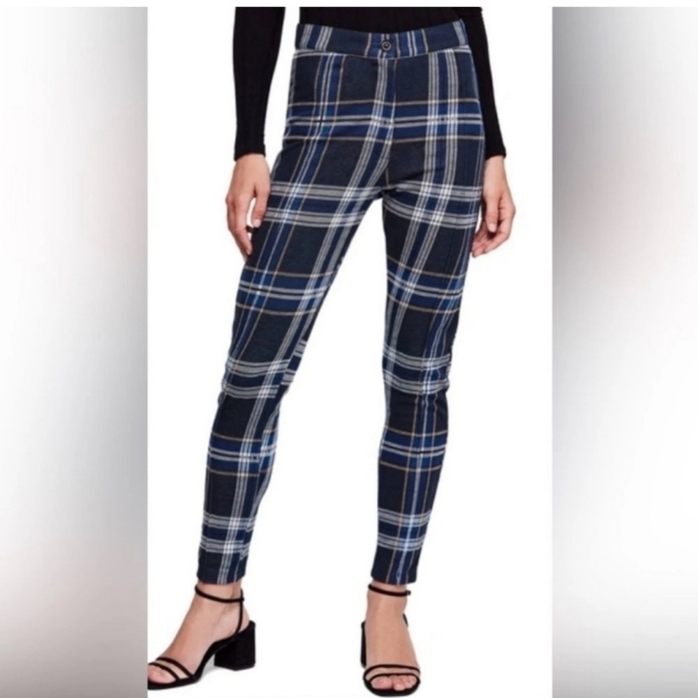 Free People Women's Carnaby Plaid Pants Blue Combo Size 8 NEW